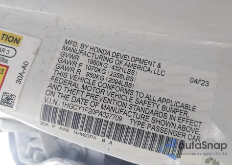 2023 Honda Accord Lx from USA, damaged, VIN 1HGCY1F20PA027709